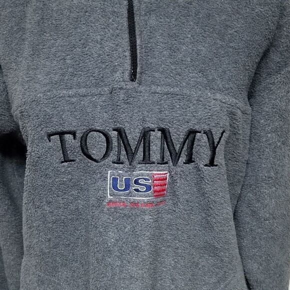 VINTAGE 80s Tommy Hilfiger Gray Fleece Zip Sweater - Picture 4 of 10